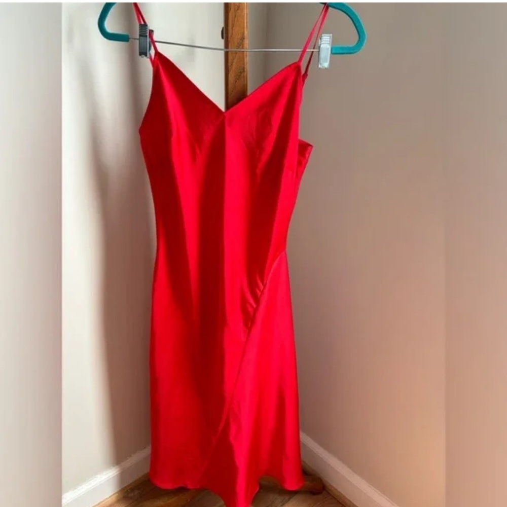 Express Red Satin V Neck Slip Dress Valentines - Picture 4 of 5